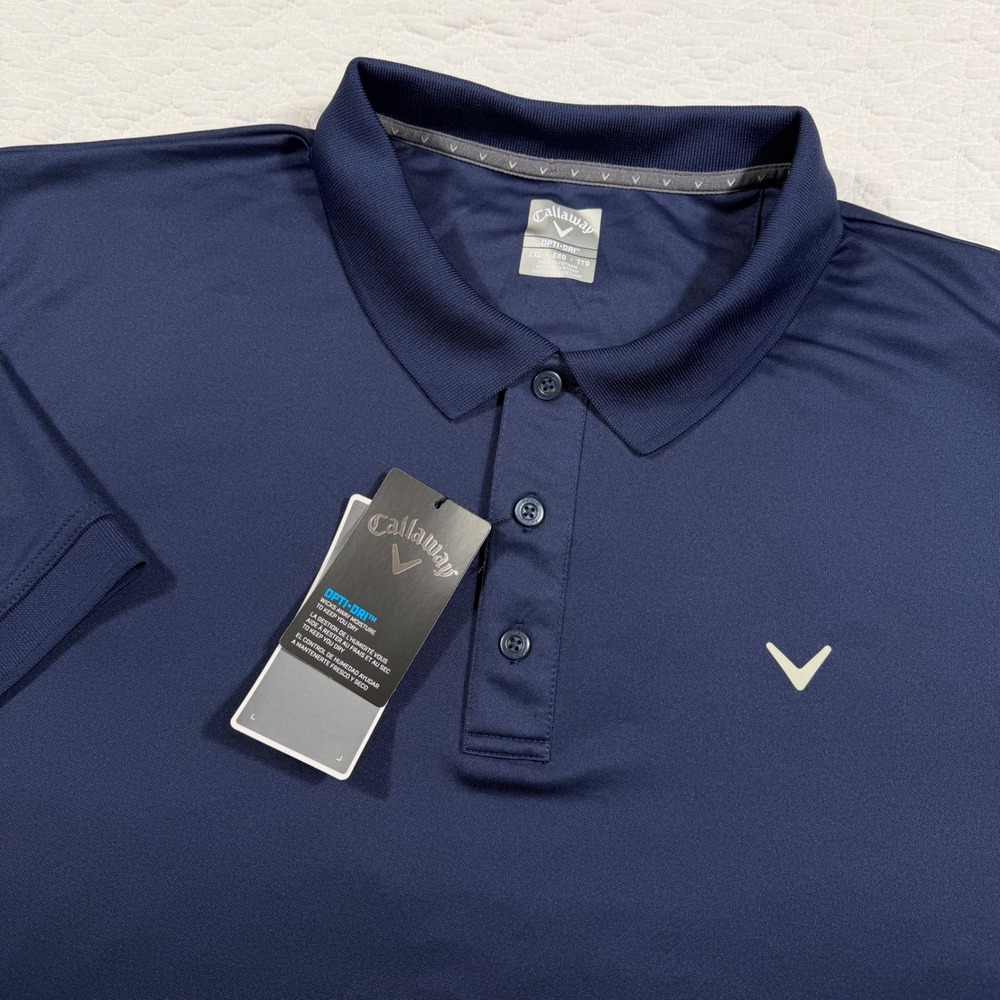 Callaway Golf Polo Shirt Opti‎ Dri Mens XXL Navy Blue Short Sleeve Performance
